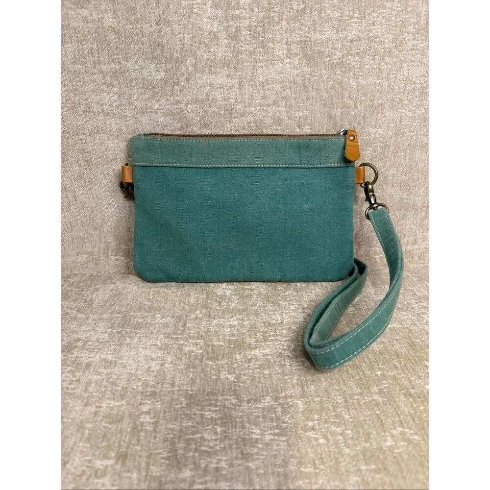 Sixtease Women's Teal Geometric Woven Rug Upcycled Canvas Purse Crossbody Bag